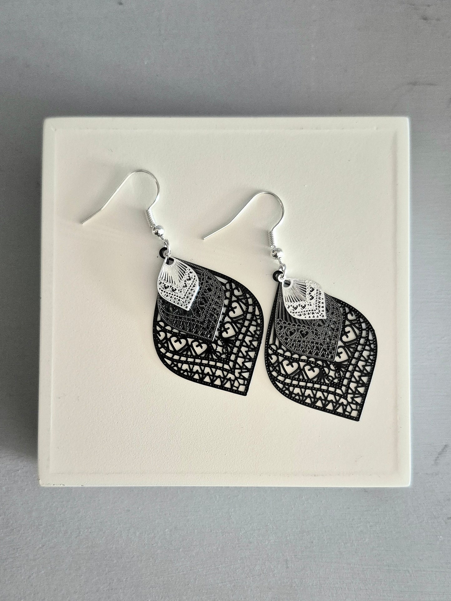 Black Filigree Drop Earrings
