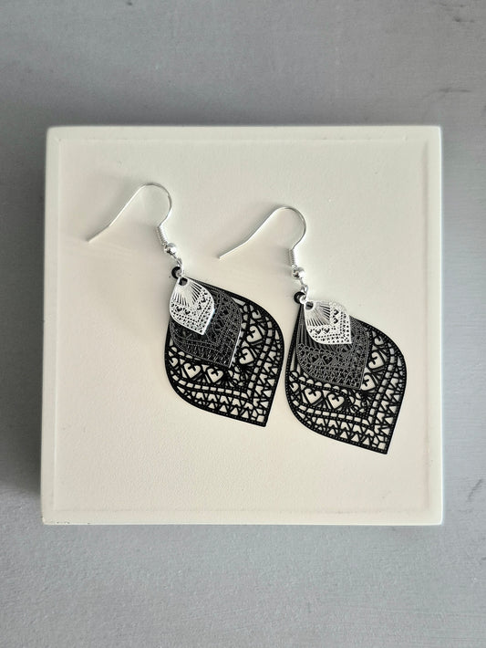 Black Filigree Drop Earrings
