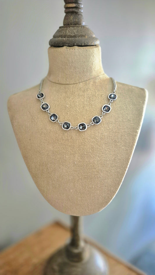 Dark Grey Square Crystal Necklace