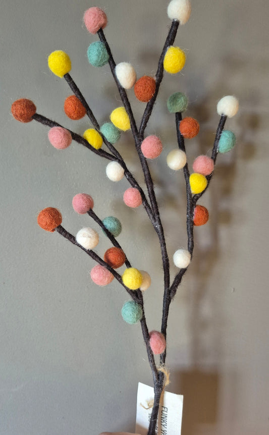 Light Multi Colour Pom Pom Branch  Handmade  Felted Flower