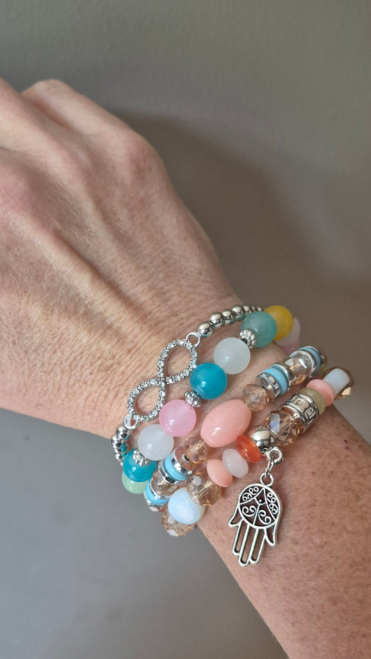Charm Beaded Bracelet Set: Multi-colour