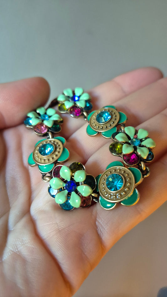 Stunning Green Encrusted Enamel Flower Necklace