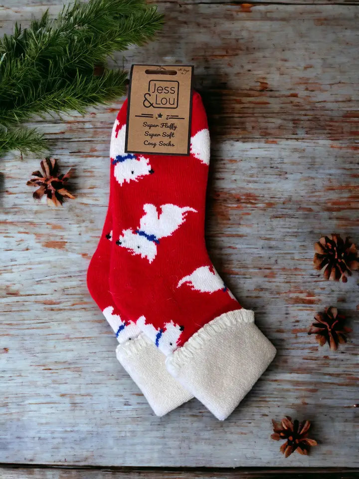 Cosy Westie-Inspired Cuff Socks in Red