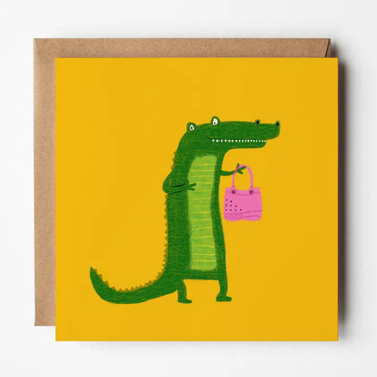 Croc with A Croc Bag - Blank Greetings Card