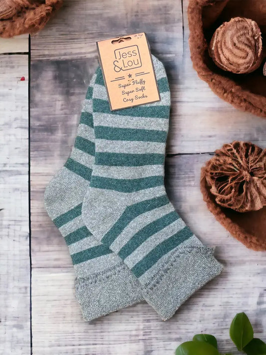 Sassy Striped Green Super Cosy Cuff Socks