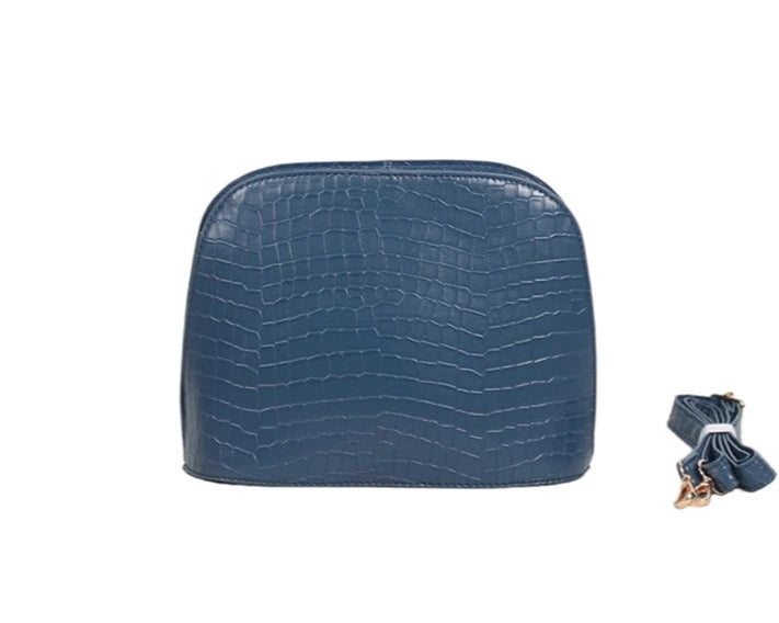 Snake Skin Effect Shoulder Bag - Blue