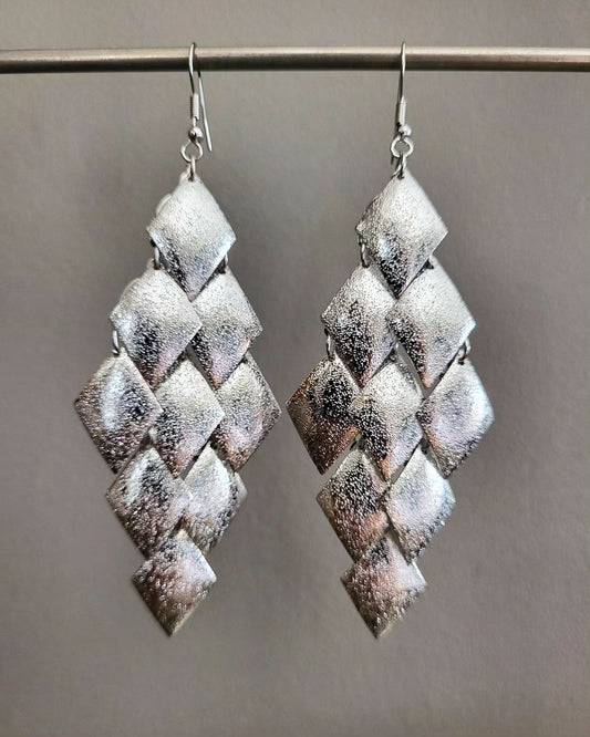 Layered Diamond Shape Drop Earrings