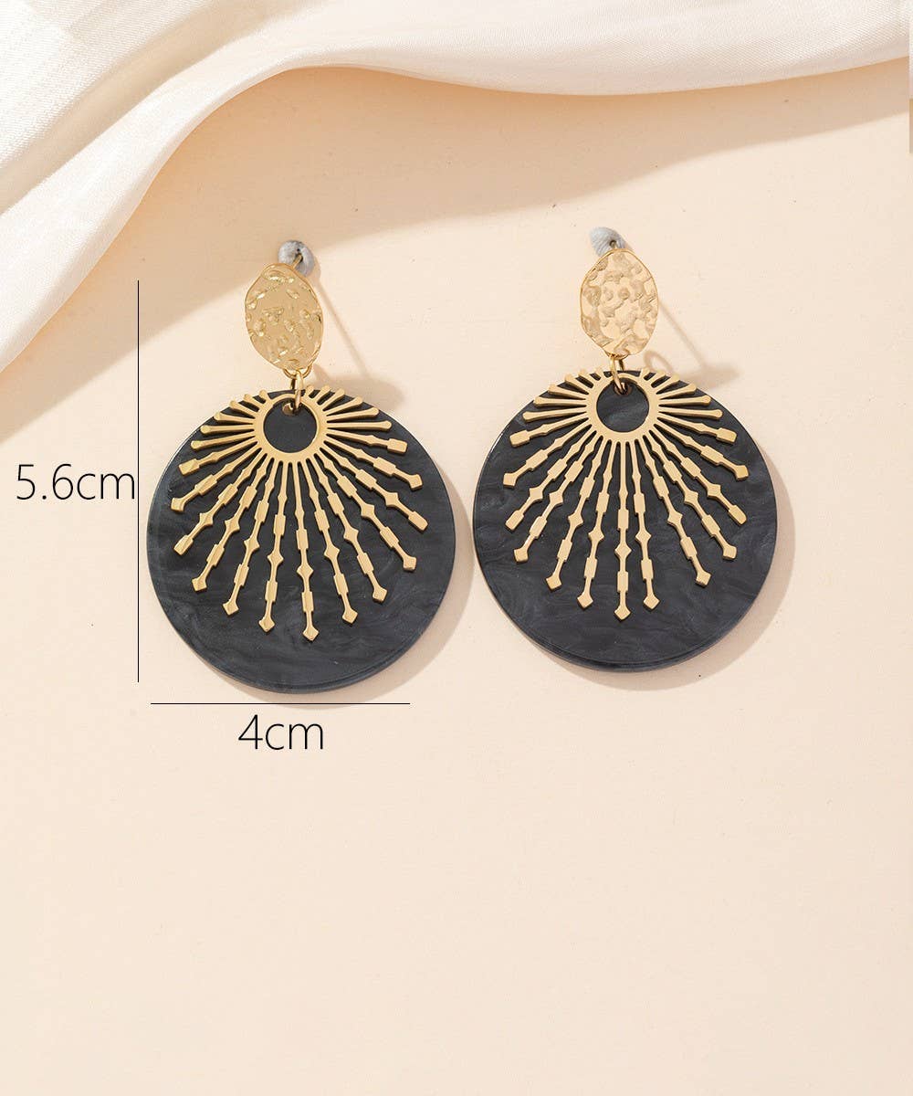 Gold & Black Disc Drop Earrings