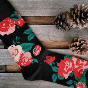 Women's Black Floral Socks