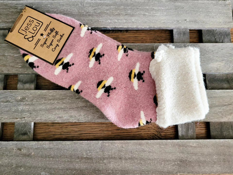 Beautiful Bees Super Cosy Cuff Socks - Light Pink