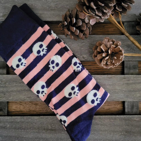 Men's Pink Stripey Skull Socks