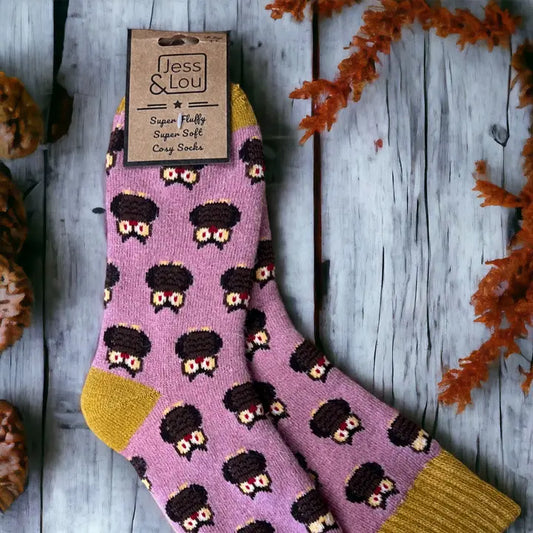Opulent Owls Ribbed Pink Socks