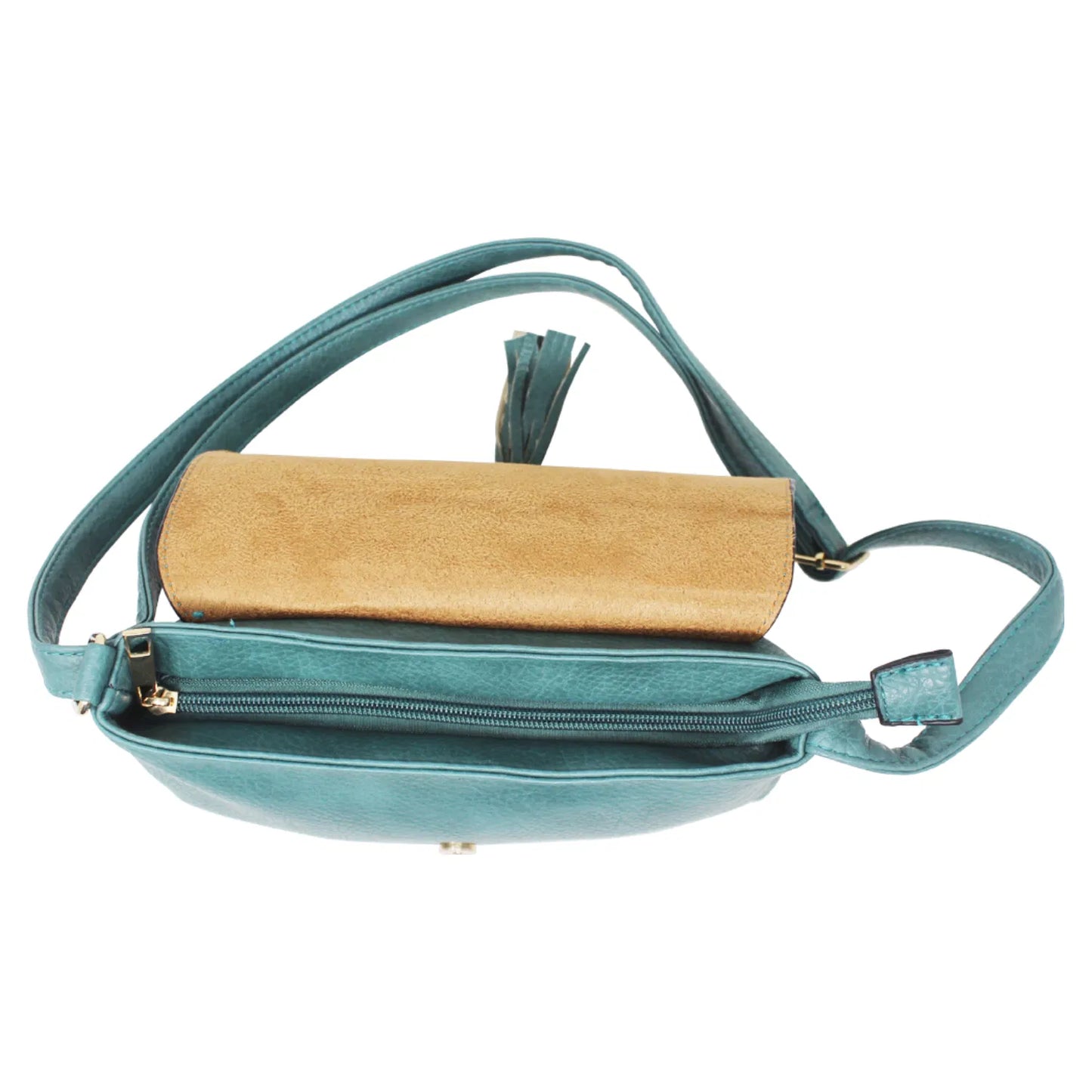 Small Teal Crossbody with Front Tassel