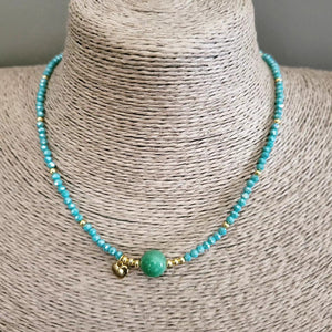 Turquoise & Gold Glass Bead Necklace