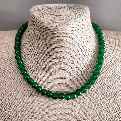 Green Glass Bead Short Necklace