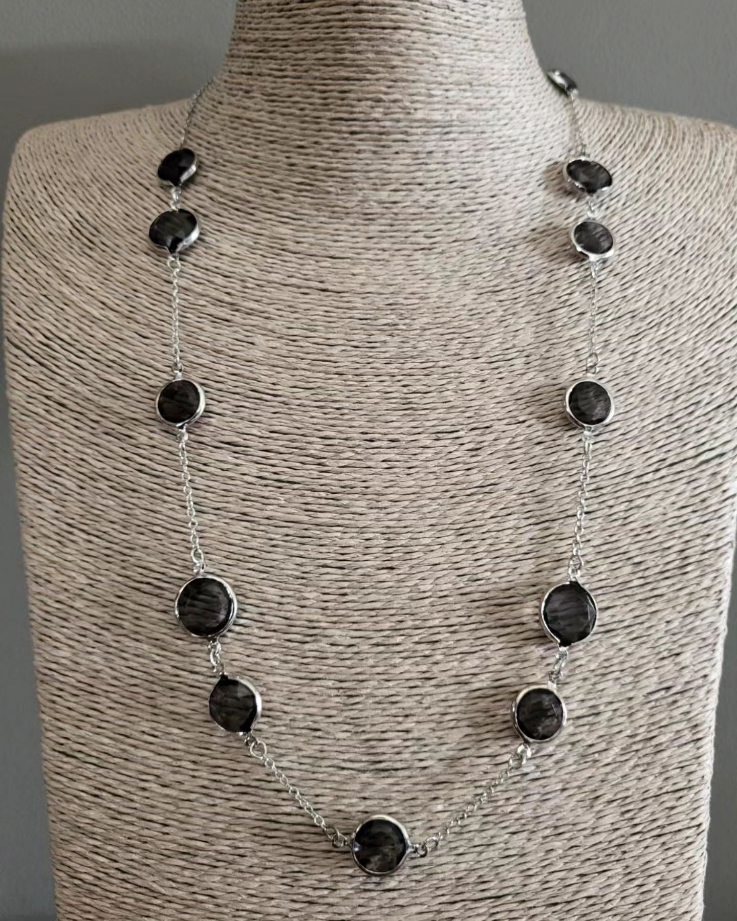 Long Charcoal Disc Necklace