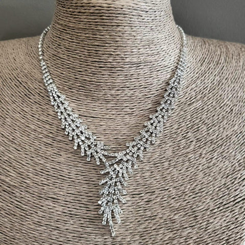 Feathered Crystal Statement Necklace & Earring Set