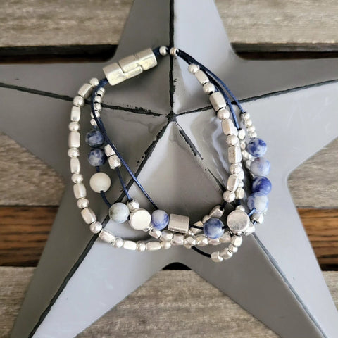 Silver & Blue Magnetic Bracelet With Natural Stone Beads