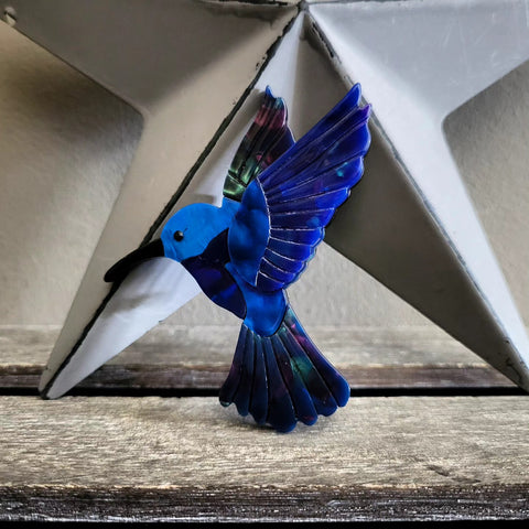 Beautiful Blue Hummingbird Brooch