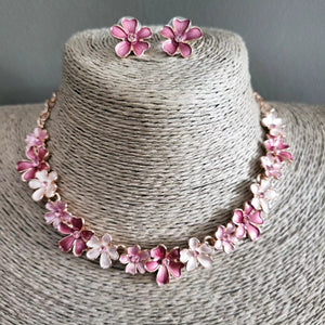 Pink Floral Necklace & Earring Set