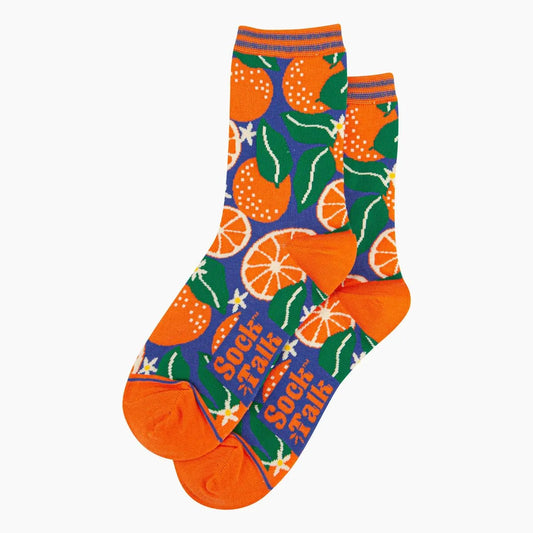 Women's Bamboo Socks - Blue, Orange Tree