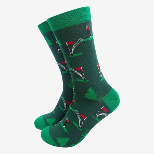 Men's Bamboo Socks - Green, Golfer on The Green