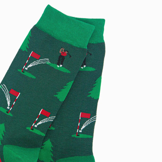 Men's Bamboo Socks - Green, Golfer on The Green