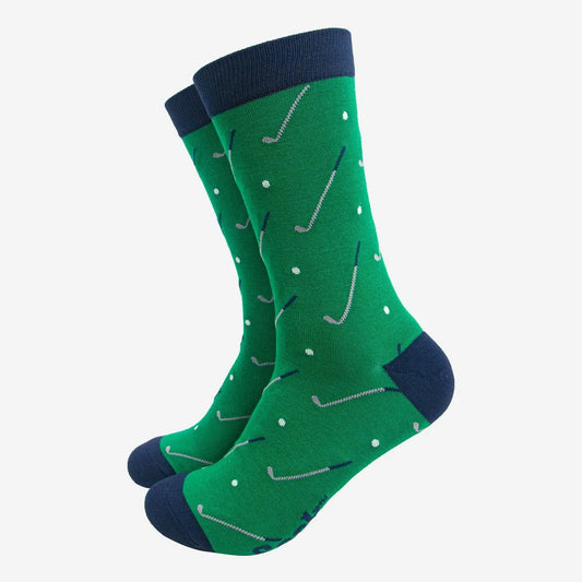 Men's Bamboo Socks - Green/Navy Blue, Golf Ball and Club