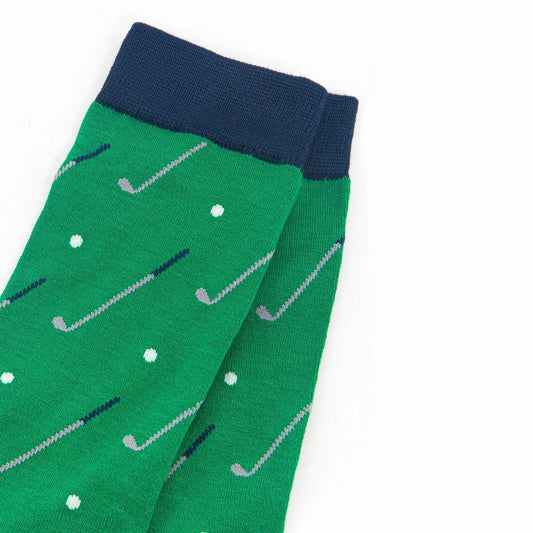 Men's Bamboo Socks - Green/Navy Blue, Golf Ball and Club