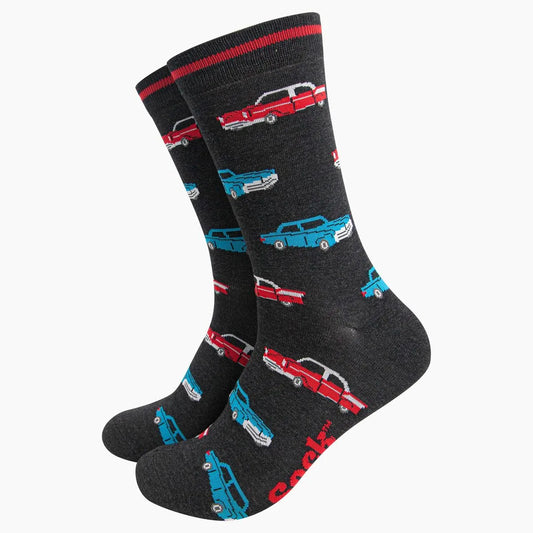 Men's Bamboo Socks - Black, American Classic Cars