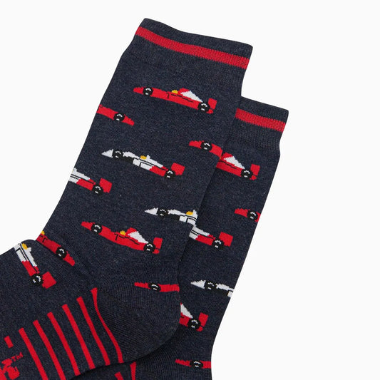 Men's Bamboo Socks - Navy, Race Cars