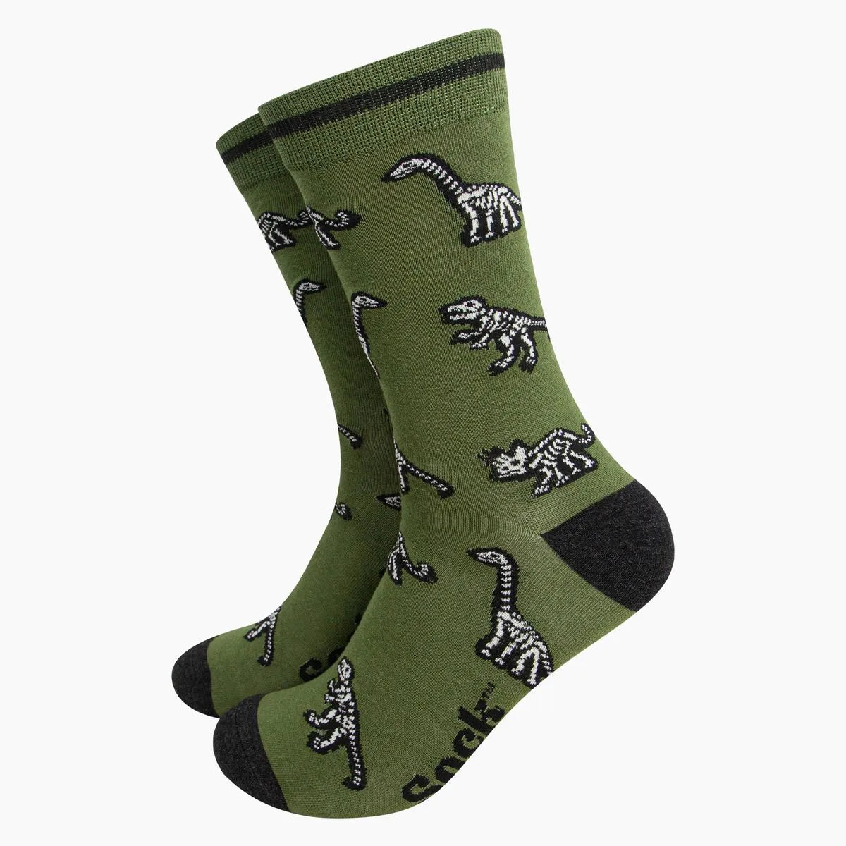 Men's Bamboo Socks - Green, Dinosaur Skeletons