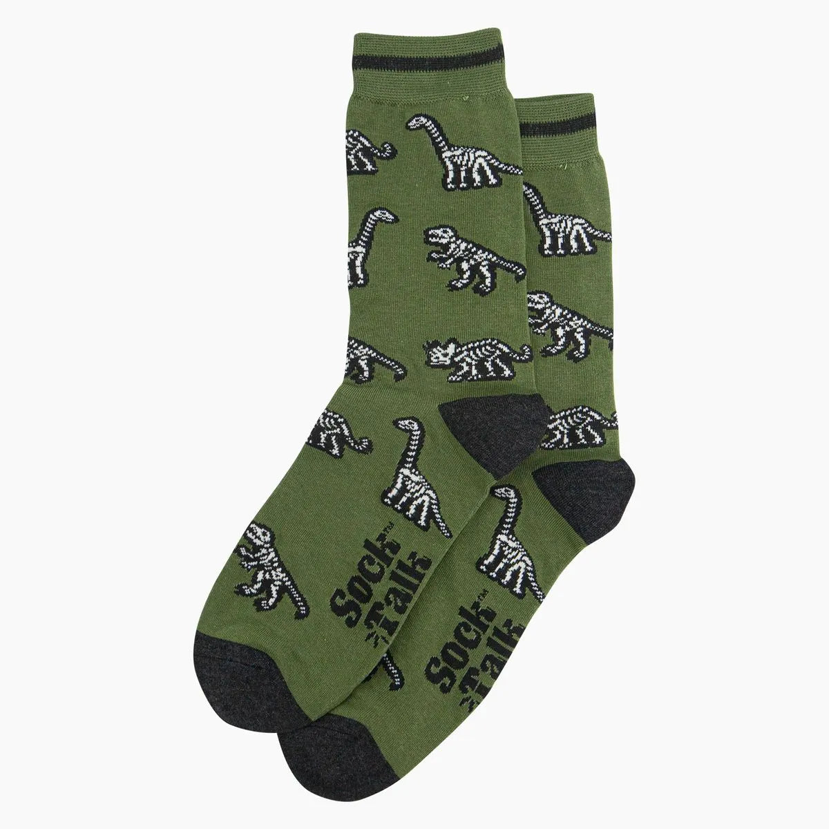 Men's Bamboo Socks - Green, Dinosaur Skeletons