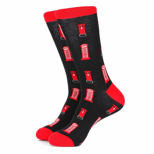 Men's Bamboo Socks - Black/Red, Telephone Box
