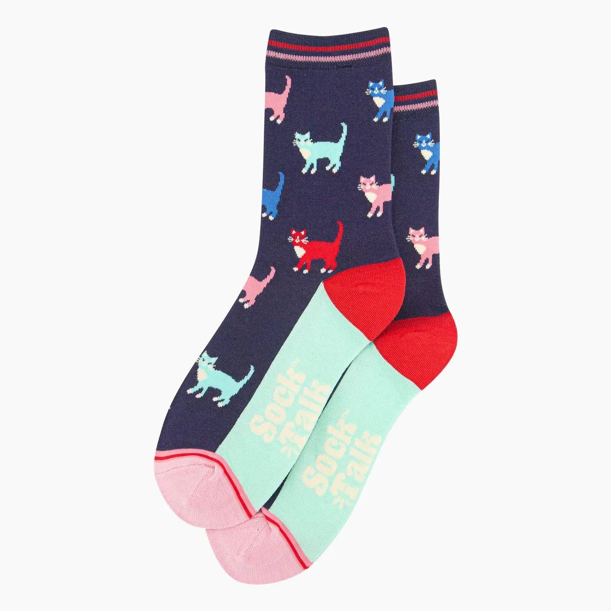 Women's Bamboo Socks - Navy/Multi, Cats