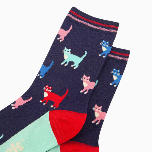 Women's Bamboo Socks - Navy/Multi, Cats