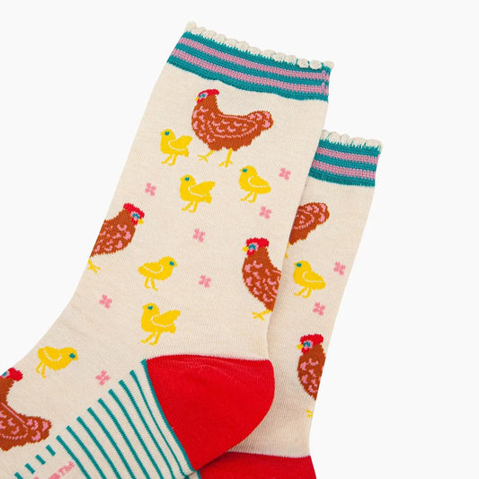 Women's Bamboo Socks - Cream, Hen and Chicks