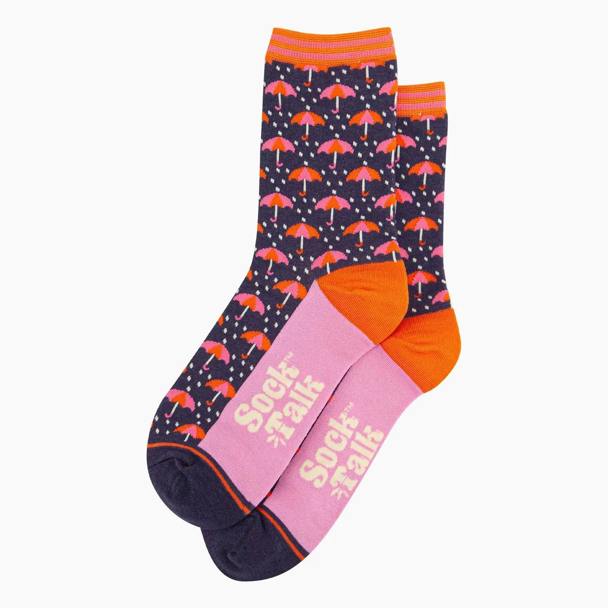 Women's Bamboo Socks - Navy, Umbrellas and Raindrops