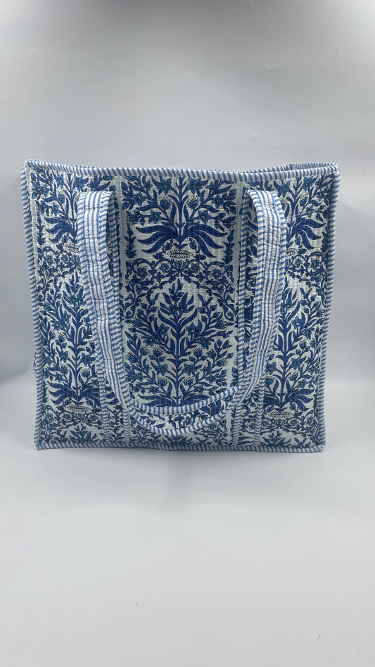 100% Cotton Kantha Quilted Boho Reversible Floral Tote Bag