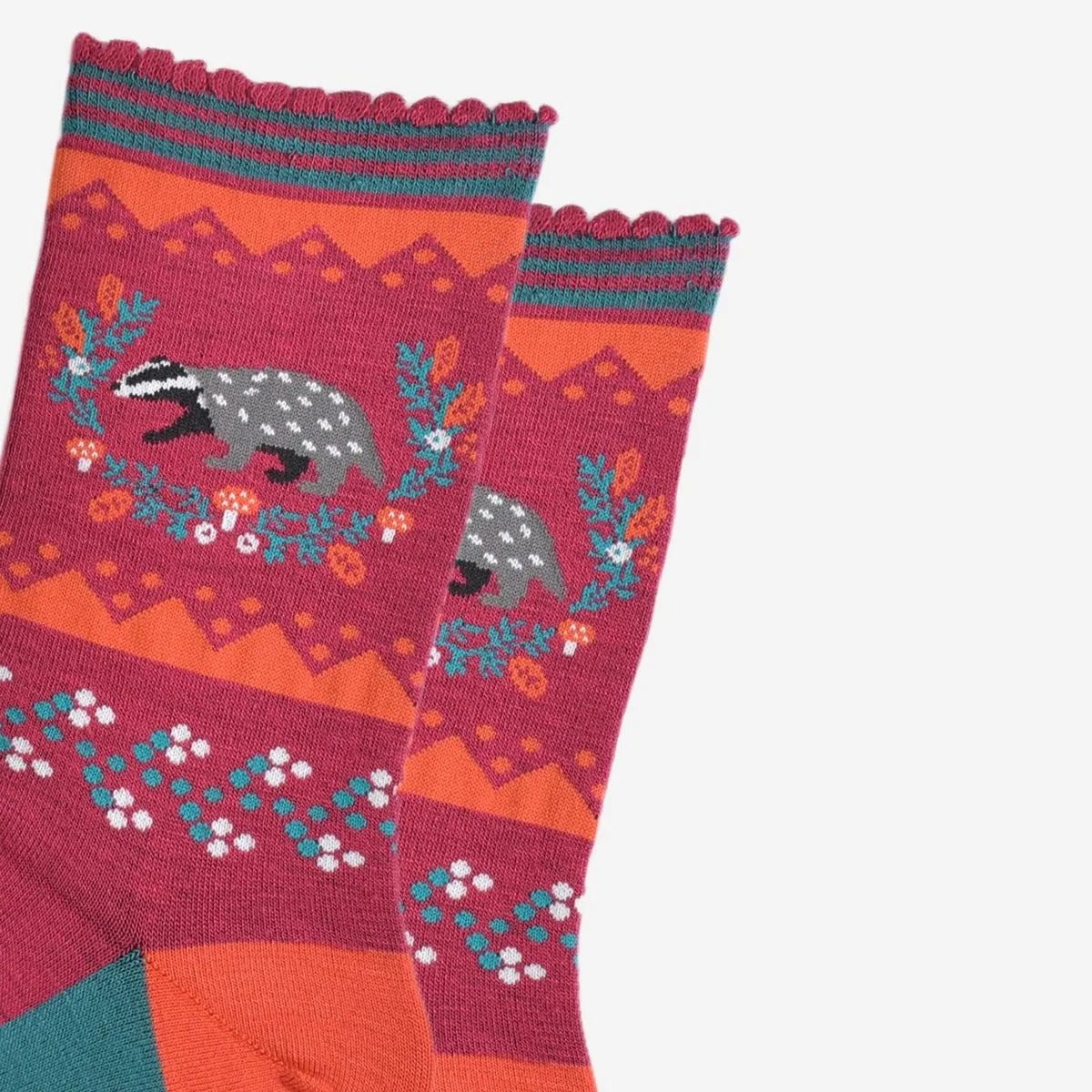 Women's Bamboo Socks - Berry/Orange, Badger Wreath