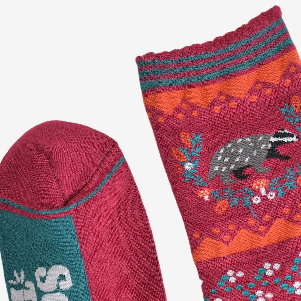 Women's Bamboo Socks - Berry/Orange, Badger Wreath