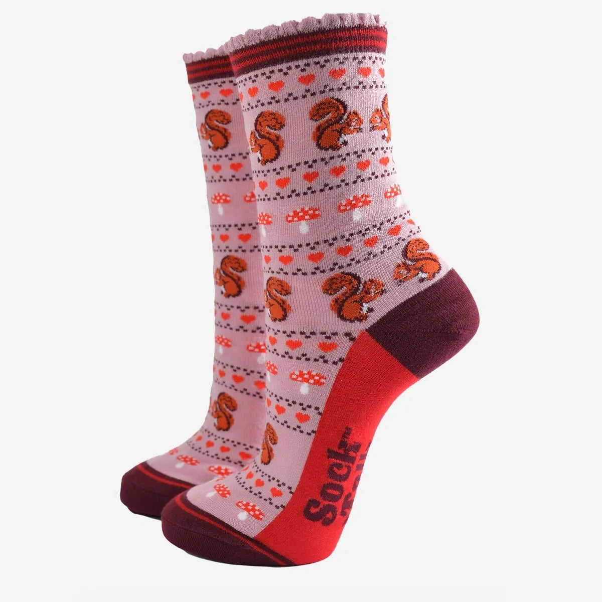 Women's Bamboo Socks - Pink/Burgundy, Squirrel Fair Isle