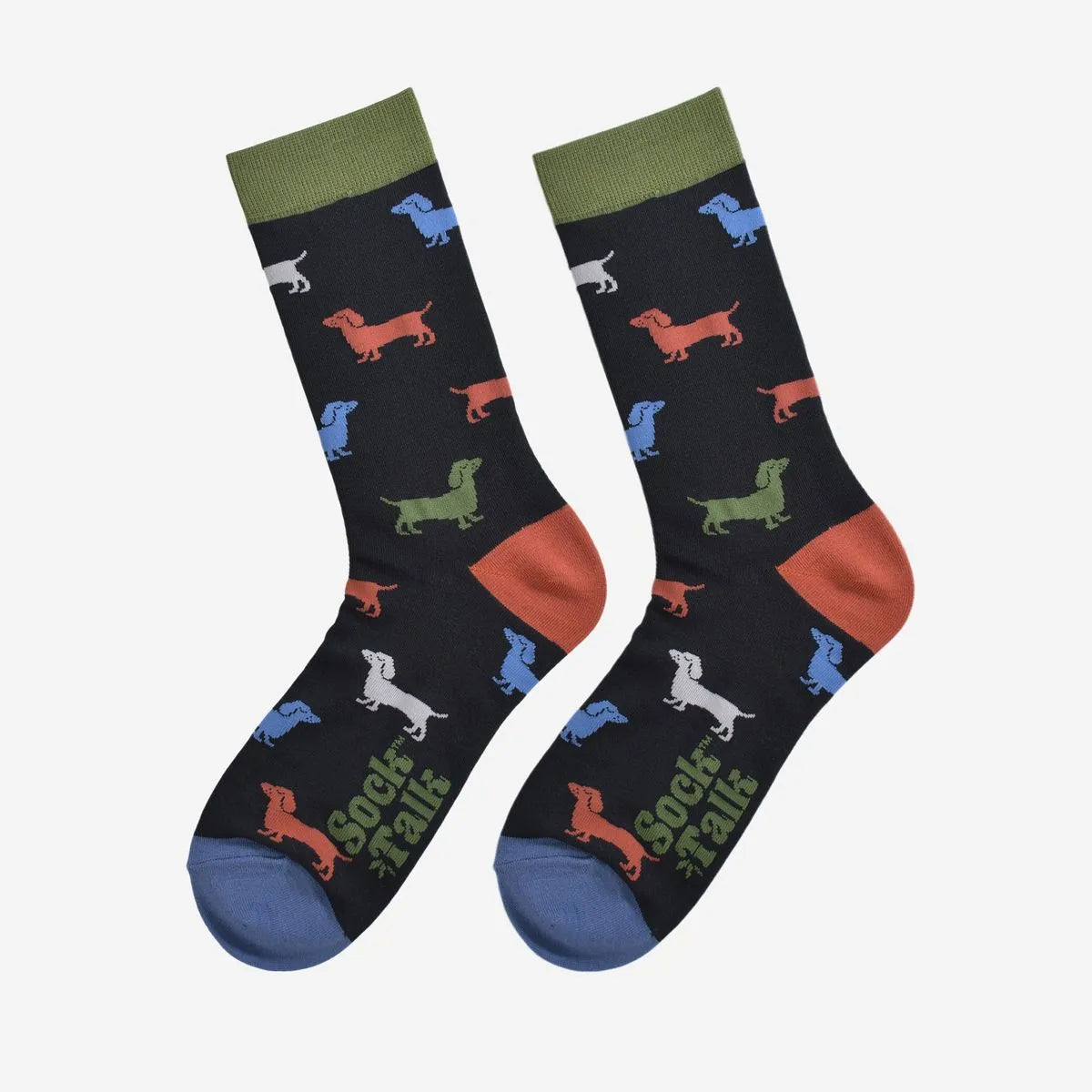 Men's Bamboo Socks - Black/Green, Sausage Dog