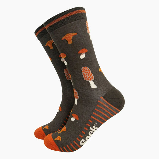 Men's Bamboo Socks - Khaki, Mushroom Foraging