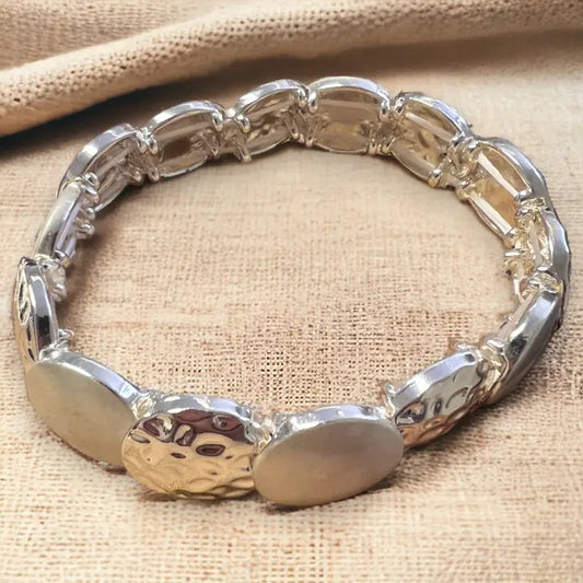 Silver Sleek Circles On Stretch Bracelet