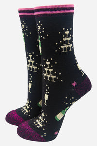 Women's Bamboo Black Sparkly Fizz Socks