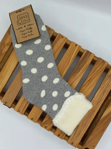 Grey Spotty Super Cosy Cuff Socks