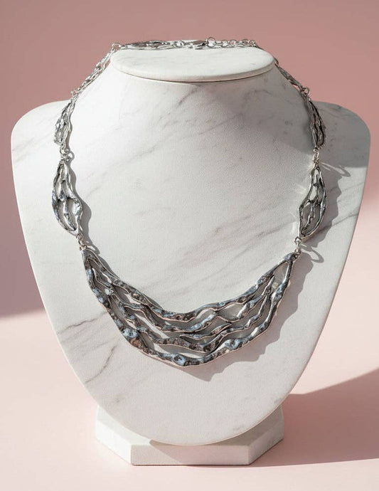Silver Abstract Cut Out Collar Necklace: Silver