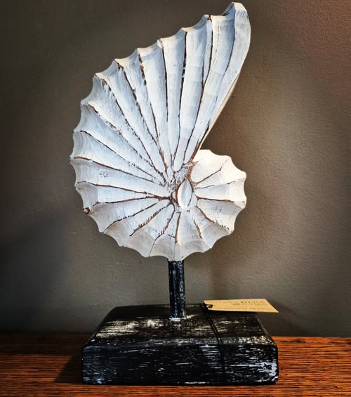 Wooden Carved Shell On Stand