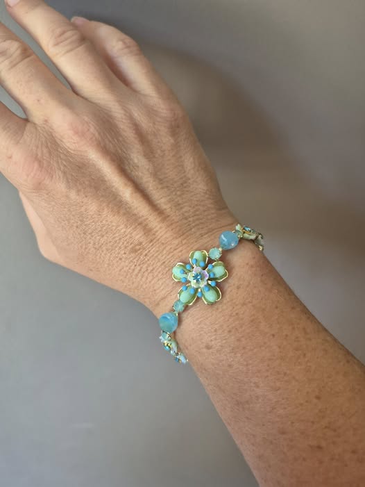 Aqua Coloured Flower Bracelet